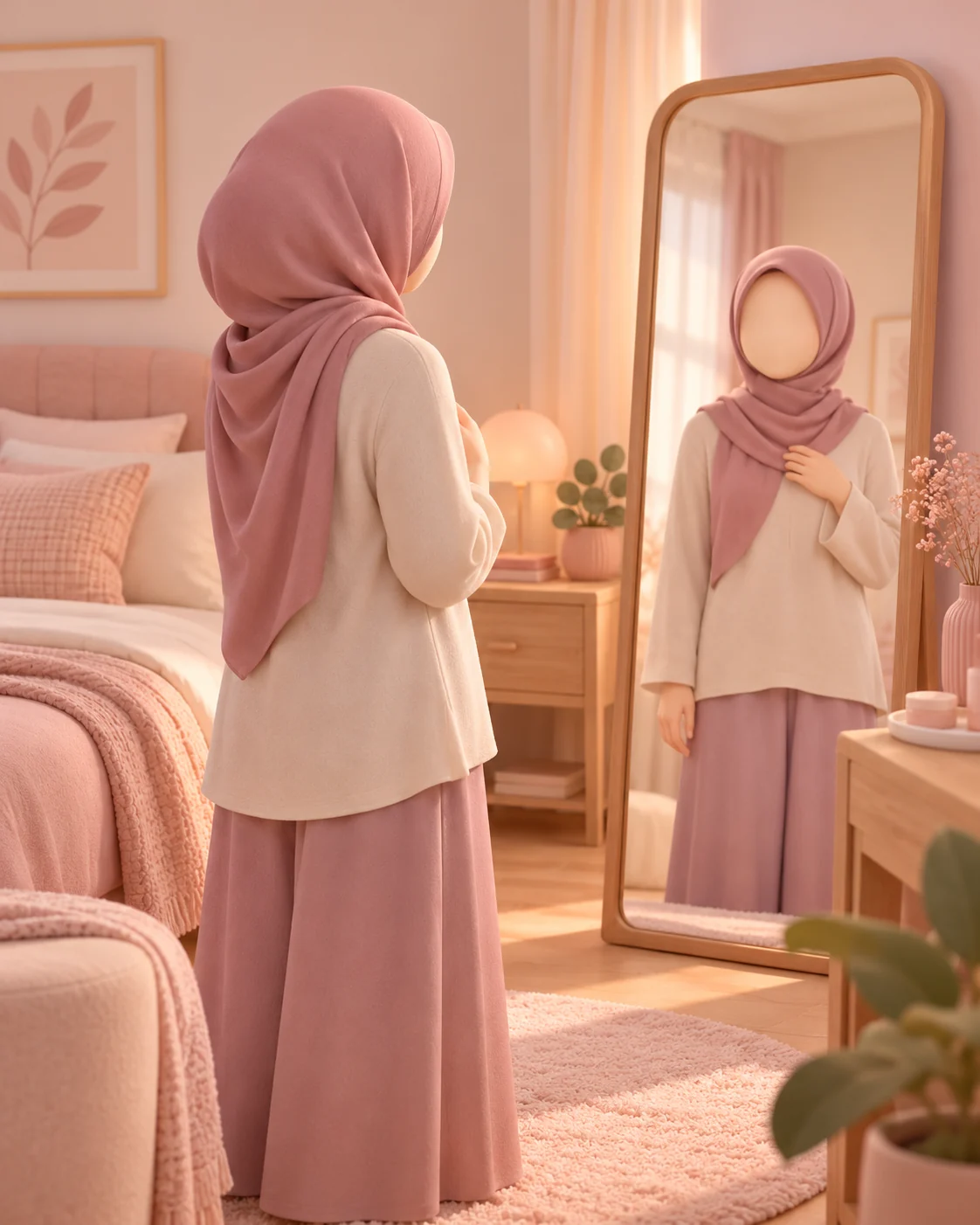 Ilustrasi perempuan mempersiapkan SADARI di tempat yang nyaman